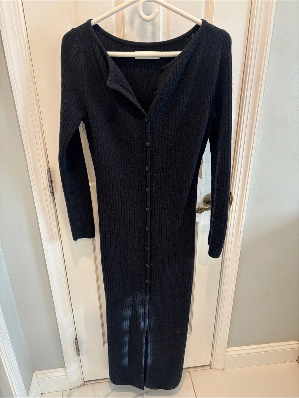 Abercrombie & Fitch Black Ribbed Button-Down Maxi Dress